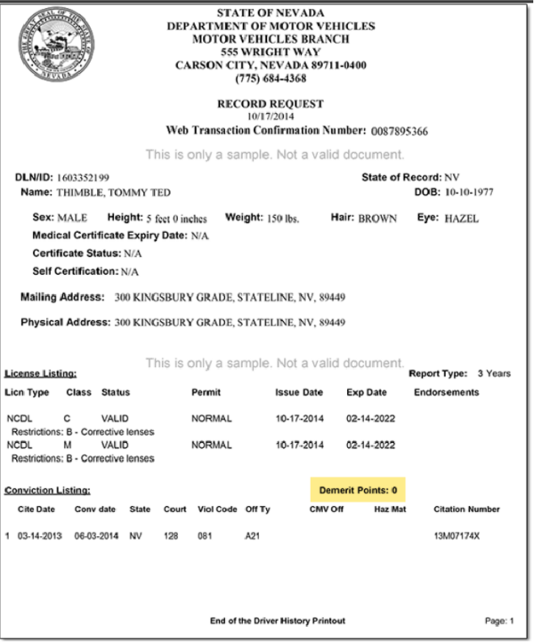 Nfldv Driver Abstract Explained Demerit Points In Nevada: Key Things To Know | Traffic Safety Institute