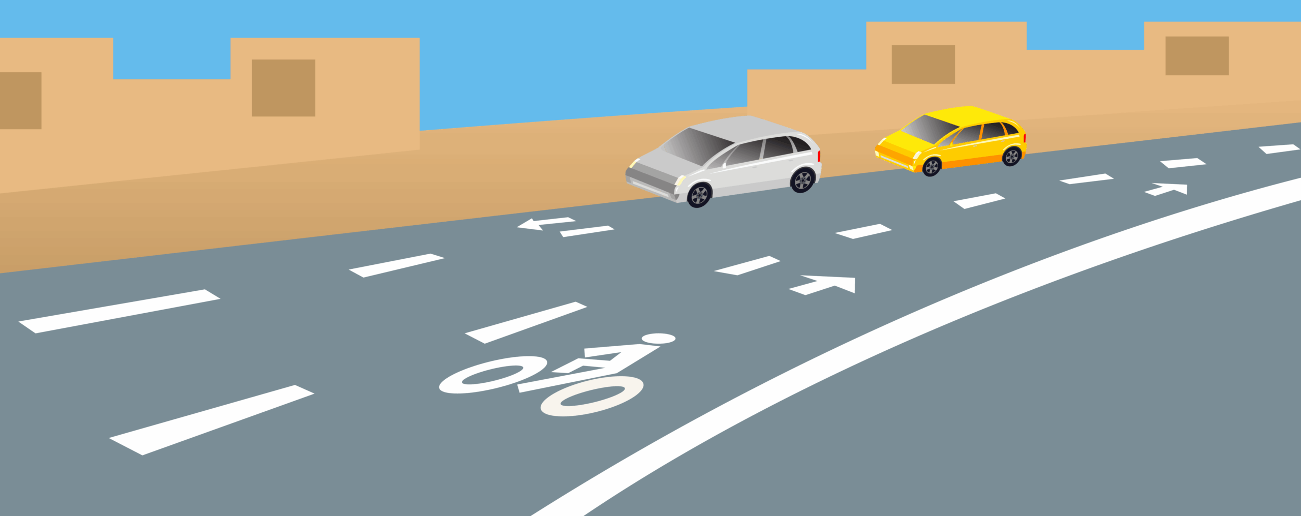 dashed white line along bike lane