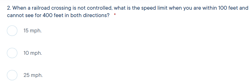 Sample question from the California DMV knowledge test