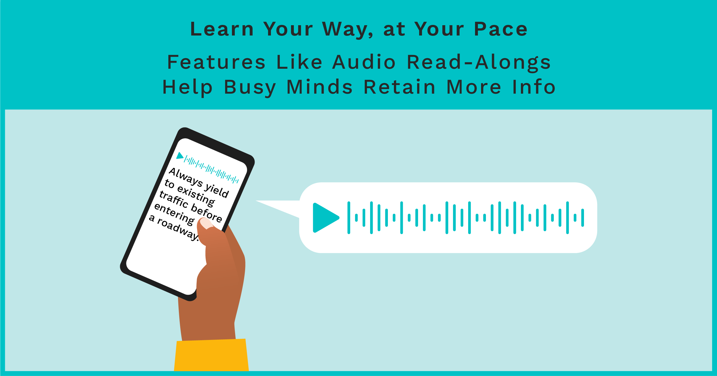 TSI driver's ed audio read-along feature — learn your way at your pace on mobile