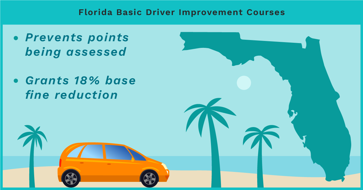 Florida Basic Driver Improvement course: prevents points being assessed, grants 18% base fine reduction