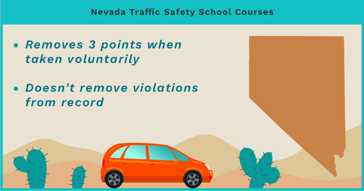 Nevada traffic safety school course: removes 3 points when taken voluntarily but keeps violations on record